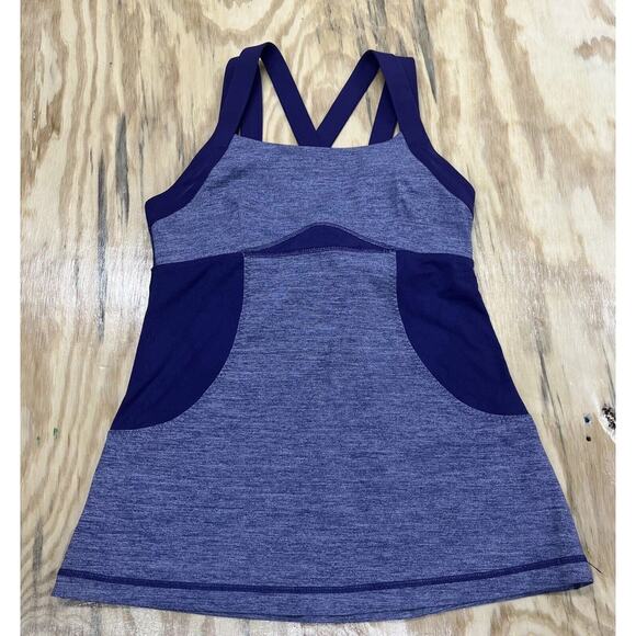 Lululemon Chaturanga Tank Top Womens 8 Heathered Grape Built In Bra Mesh Panels - Picture 1 of 10